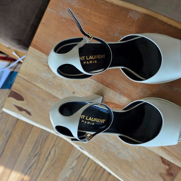 Saint Laurent Jodie 145 Ivory Platform Smooth Leather Sandals - Picture 9 of 12